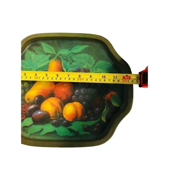 Vintage metal tray green with fruit picture - Picture 3 of 5